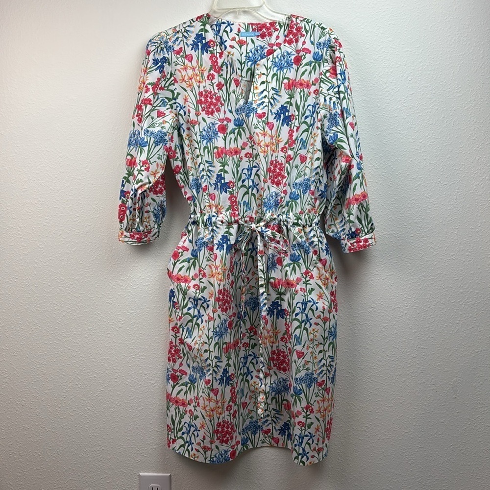 J. McLaughlin spring floral cotton pull on dress, drawstring waist long sleeves - Picture 2 of 12